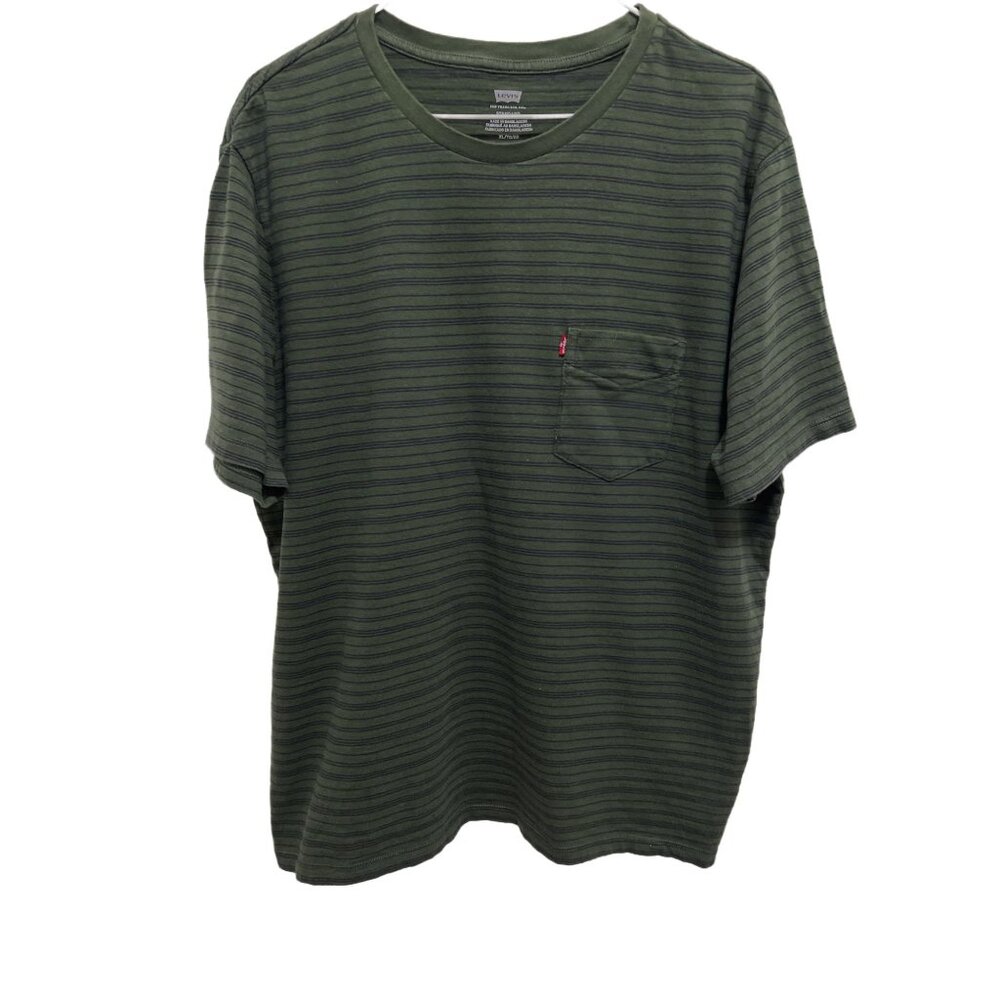 0890 Levi's Striped Short Sleeve Pocket Tee Army Green